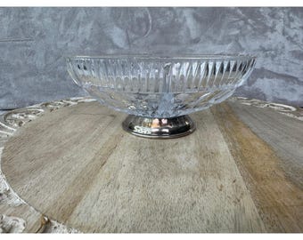 Vintage Kristall Geteilt Candy Dish Silber Sockel Oval Cut Glasschüssel 8 Zoll
