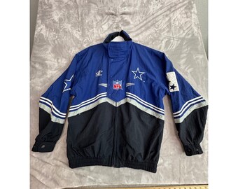 Vintage Logo Sportlich Dallas Cowboys NFL Jacke Blau Schwarz 90er Jahre Windbreaker XL