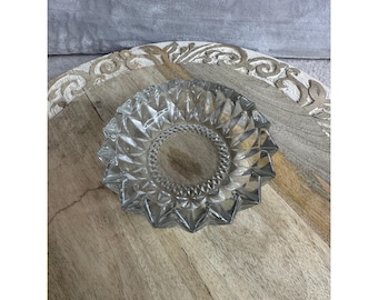 Vintage Figur Indonesien Klarglas Aschenbecher Sawzahn Rand Diamant Punkt 14,5 cm