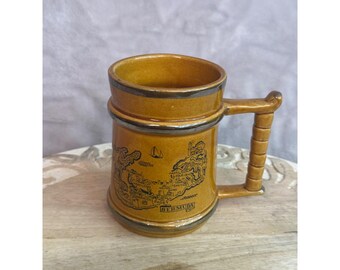 Vintage Bermuda Souvenir BecherKeramische Karte Wappen Senf Gelb Tankard 4,5 "