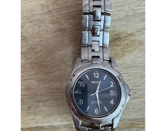 Seiko Kinetic Auto Zipper 5J22-0B69 Blaues Zifferblatt Edelstahl Uhr Herren