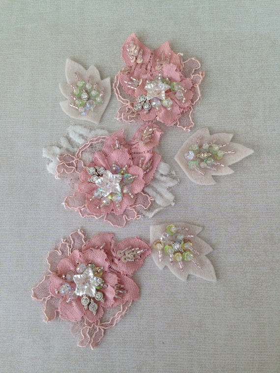 Pink/Cream Lace Applique n.2 Etsy
