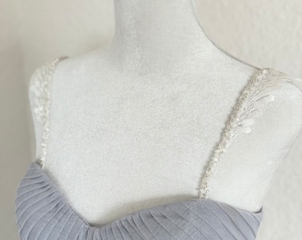 Silver and off white Beaded Wedding strap/ gatsby inspired wedding dress strap/ diy bridal spaghetti strap