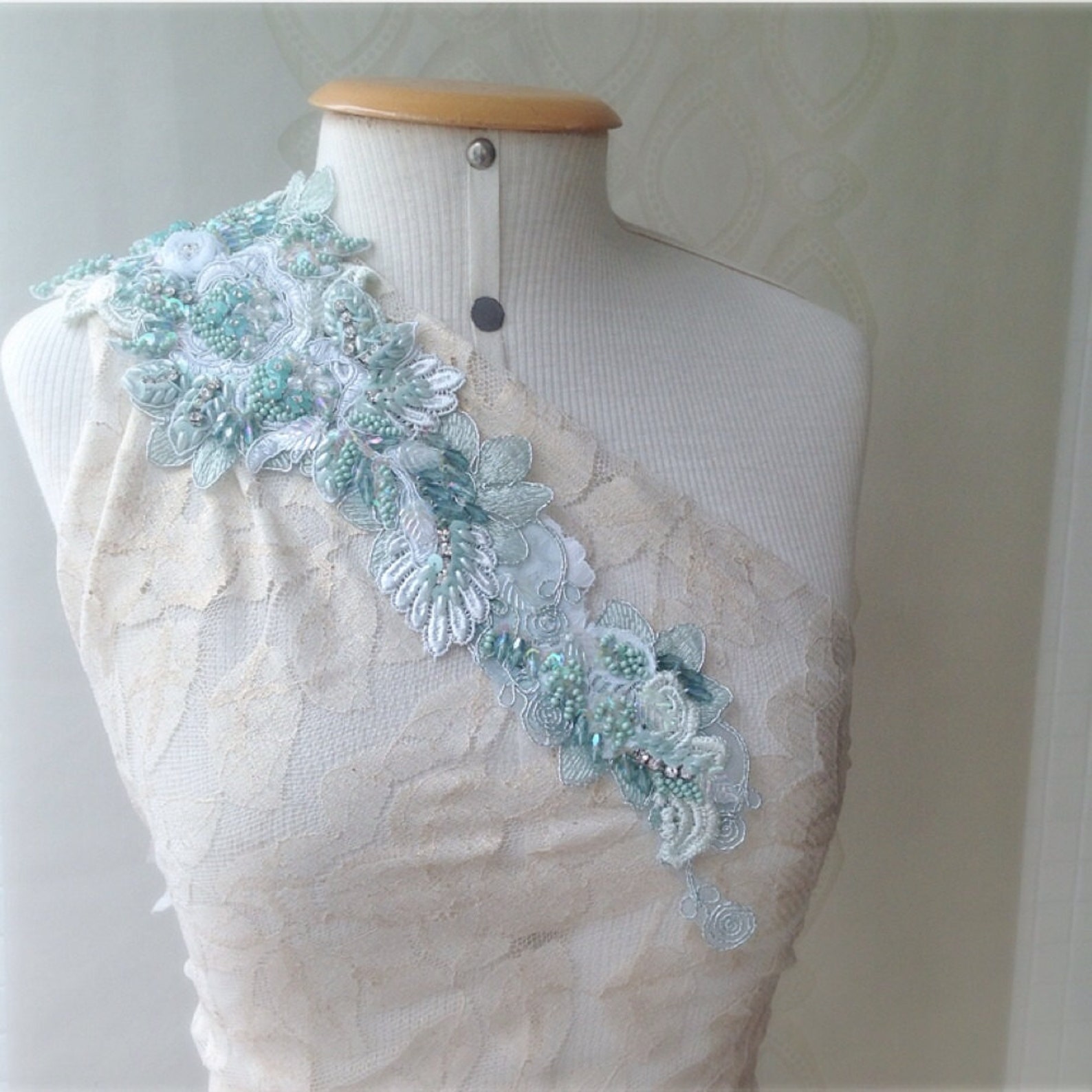 Aqua Lace Appliqué Bridal Appliqué Wedding Appliqué DIY Etsy