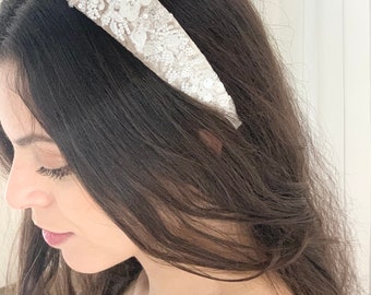 Champagne and off white beaded bridal headband