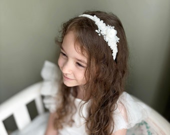 Beaded Off white 3d flower tiara