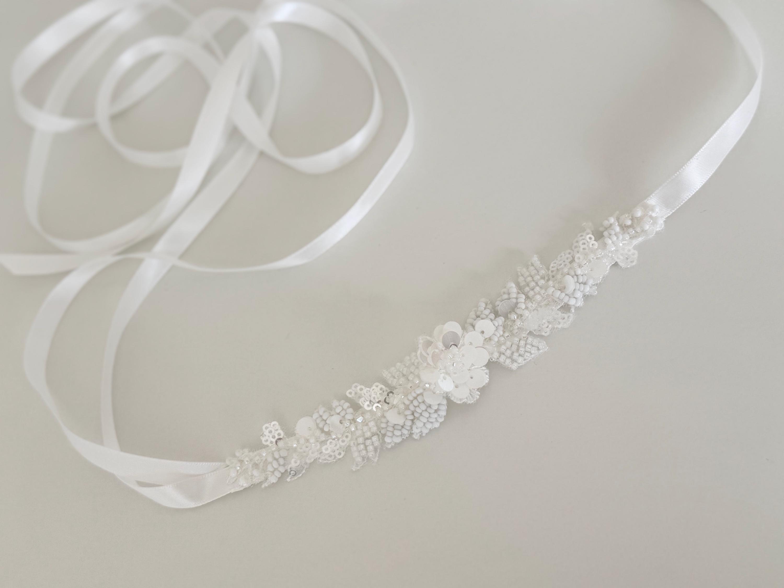 Off White Beaded Lace Bridal Belt, Floral Wedding Sash