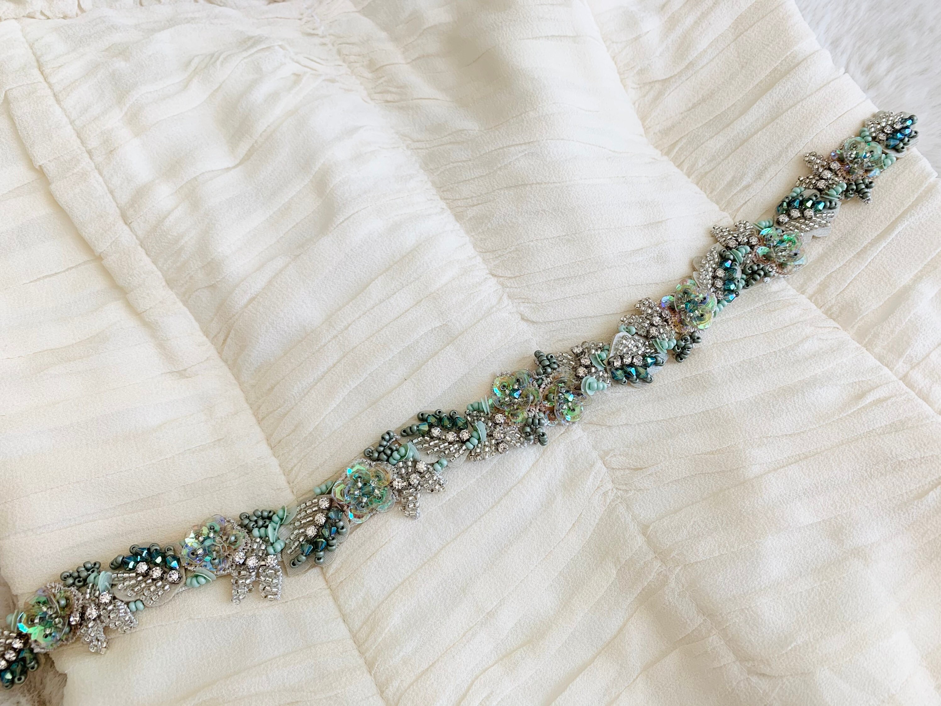 Green beaded lace trim floral lace appliqué garden wedding Etsy