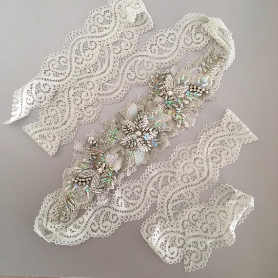 Silver Ice Gray Beaded Lace Sash Belt Diy Bride Diy Wedding Etsy