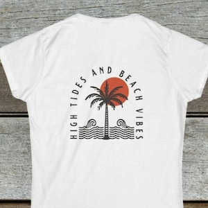 Womens Surf T Shirt Summer Surf Tee Coastal Surf T-Shirt Beach Life Surf Style Tee Ocean Lover Tight Fit Tee
