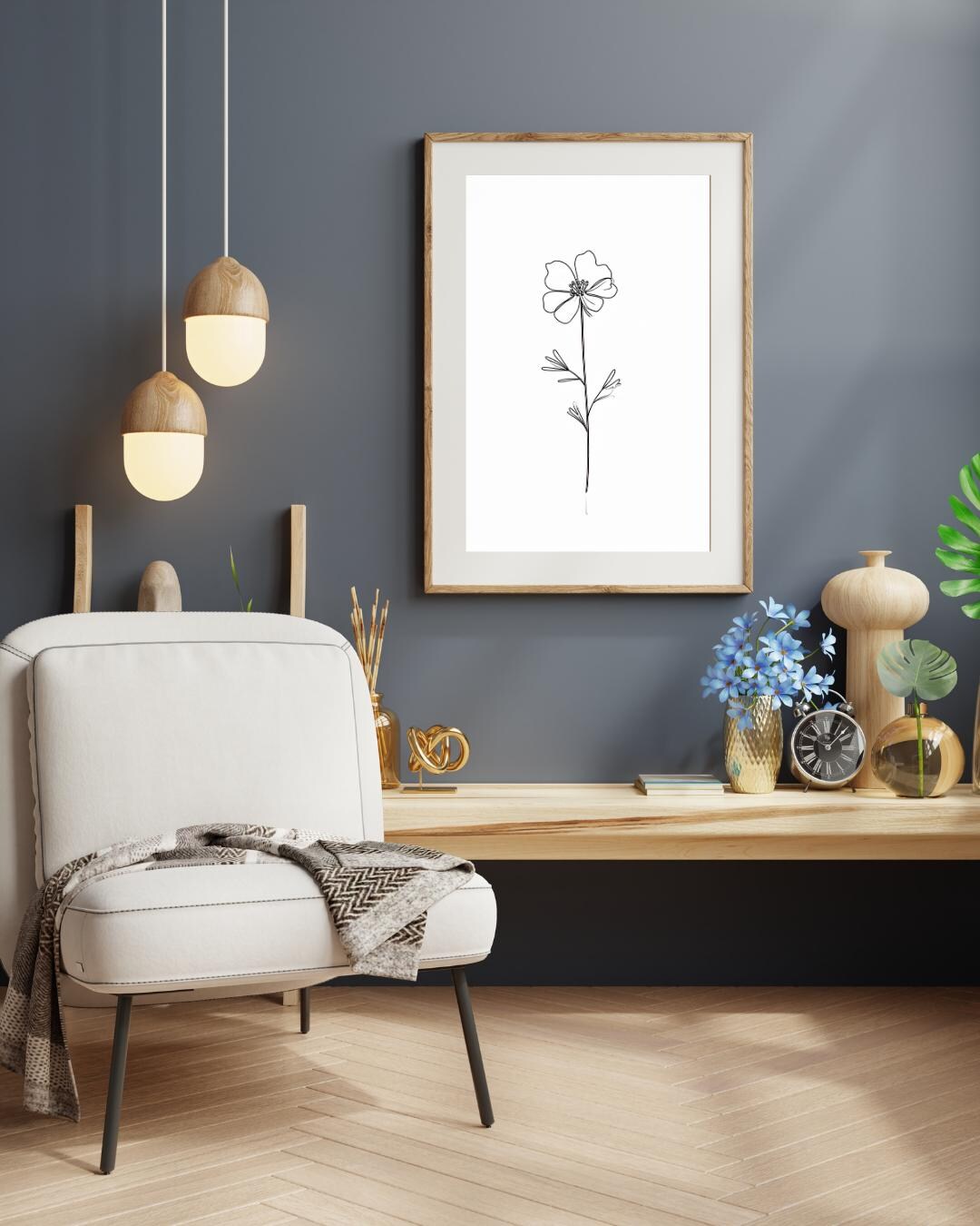 Minimalist Wildflower Line Art Print – Black and White Botanical Wall ...