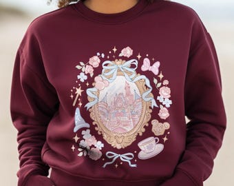Coquette Bow Disney Castle Sweatshirt,Magic Kingdom Girly Tee for Disney Girl Trip,Disneyworld tee,For Disney Girls,Birthday Girl Gift