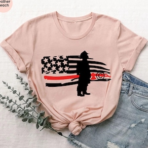 USA Flag Firefighter Shirt, Patriotic Fireman Shirt, Thin Red Line Shirt, First Responder Shirt, Fire Department Gift, American Flag Shirt