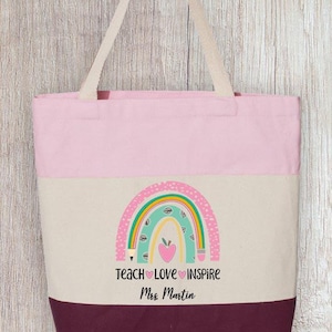 Personalized Teacher Tote Bag, Custom Teacher Tote Bag, Tri Color Teacher Tote Bag, Teacher Name Tote Bag, Teacher Appreciation Gift