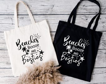Girls Vacation Tote Bag, Beaches Booze And Besties Tote Bag, Girls Trip Tote Bag ,Summer Vacation Tote Bag, Beach Gift Bag, Gift For Friends