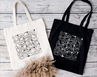 Happy Face Tote Bag, Aesthetic Tote Bag, Drippy Happy Faces Tote Bag, Shopping Bag, Cute Tote Bag, Eco Friendly Tote  Bags, Gift For Mother