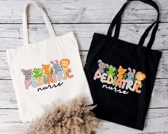 Pediatric Nurse Tote Bag, Nurse Tote Bag With Animals, Cute Nurse Tote Bag, Nursing Student Gift, Nursing School Tote Bag, Nurse Life Gift