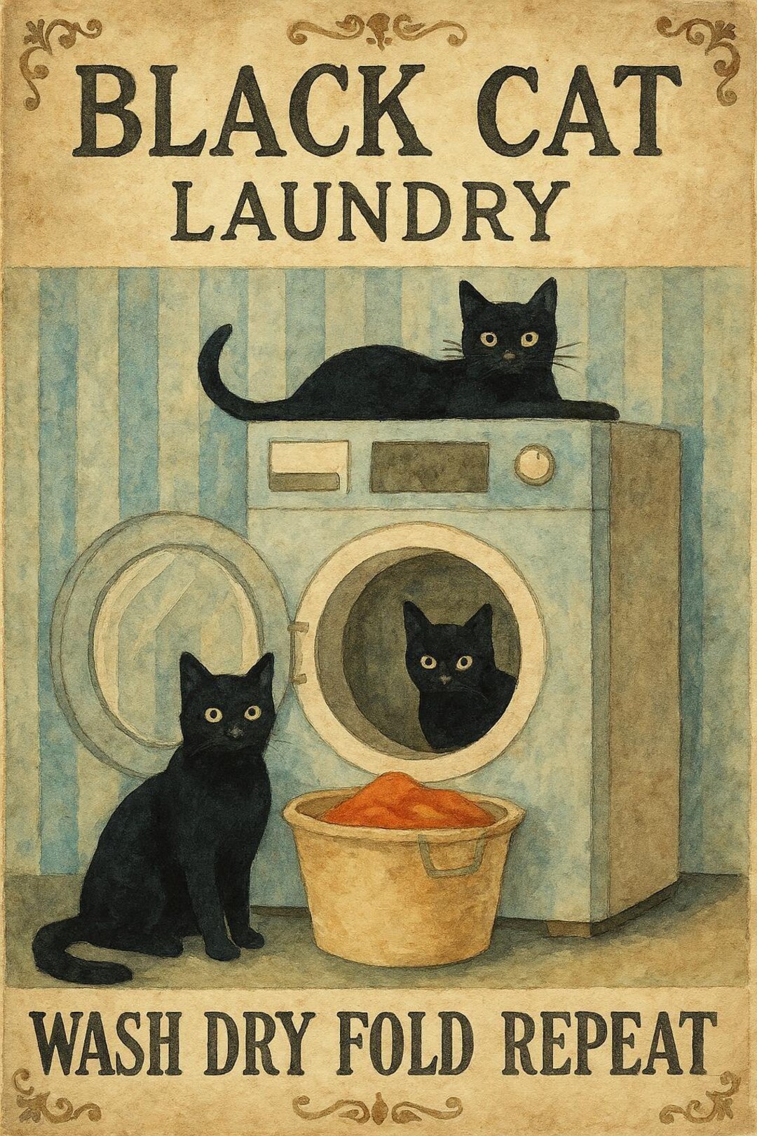 Black Cat Laundry Poster | Cat Lover Poster | Funny Cat Wall Art | 8x12 ...