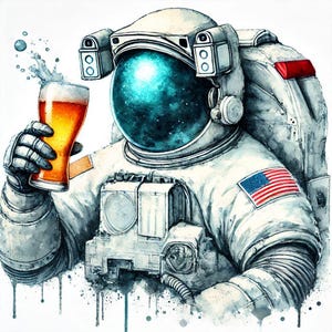 Astronauta che beve birra nello spazio - Poster da bar / Poster divertente in stile acquerello / Carta semilucida di qualità museale / Regalo perfetto!