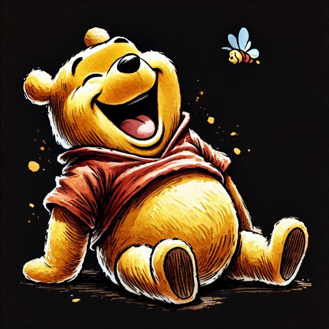 幸せで笑っているくまのプーさん | 水彩画風のかわいいポスター