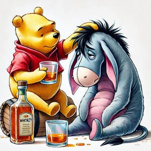 Winnie the Pooh consola Ih-Oh con il whisky / Divertente poster in stile acquerello / Carta semilucida di qualità museale / Regalo perfetto!