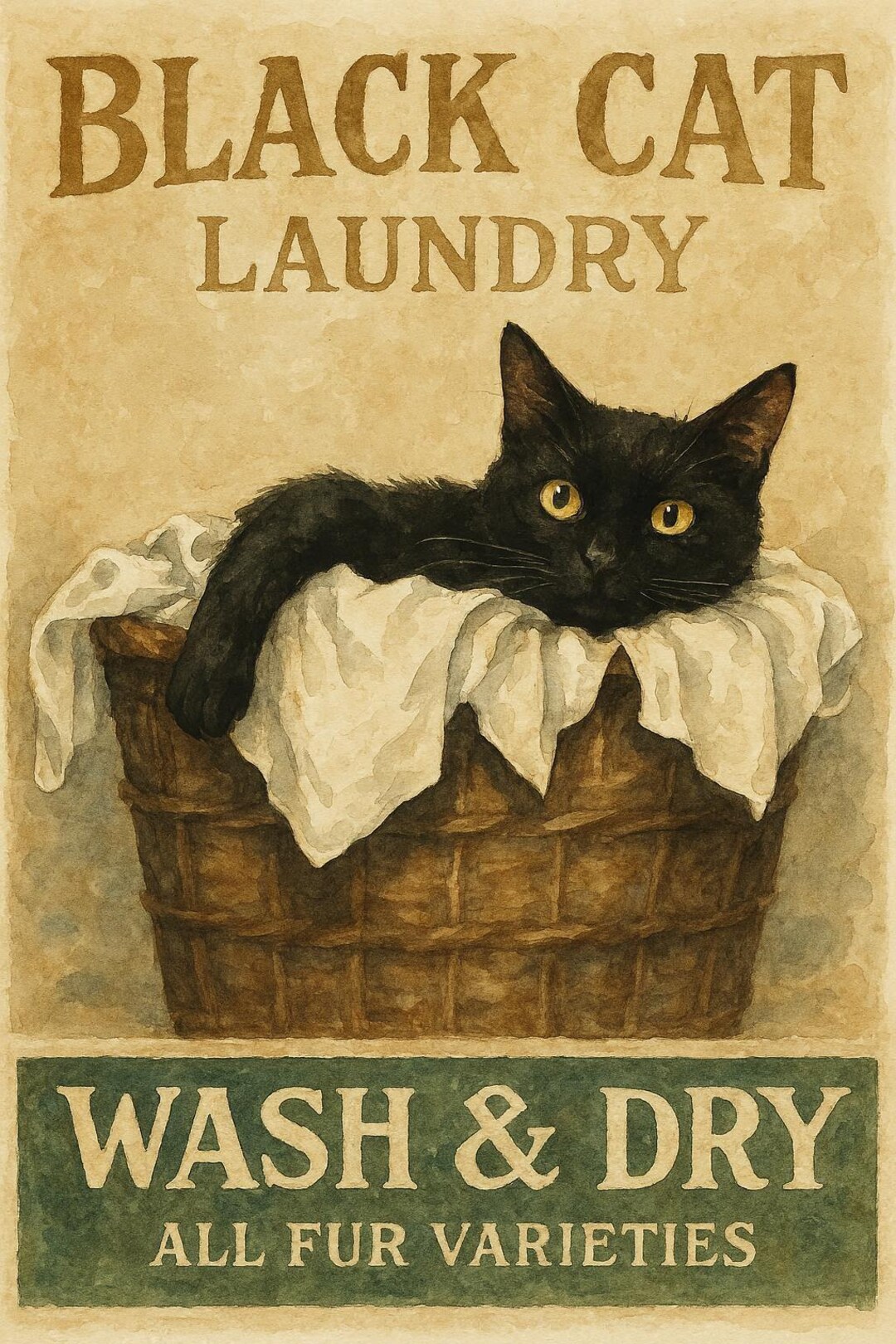 Black Cat Laundry | Cat Lover Poster | Funny Cat Wall Art | 8x12 Matte ...