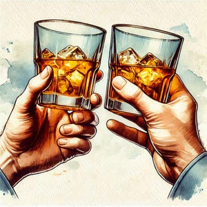 Salute! Poster da bar Whisky On The Rocks / Poster da bar in stile acquerello / Carta semi-lucida di qualità museale