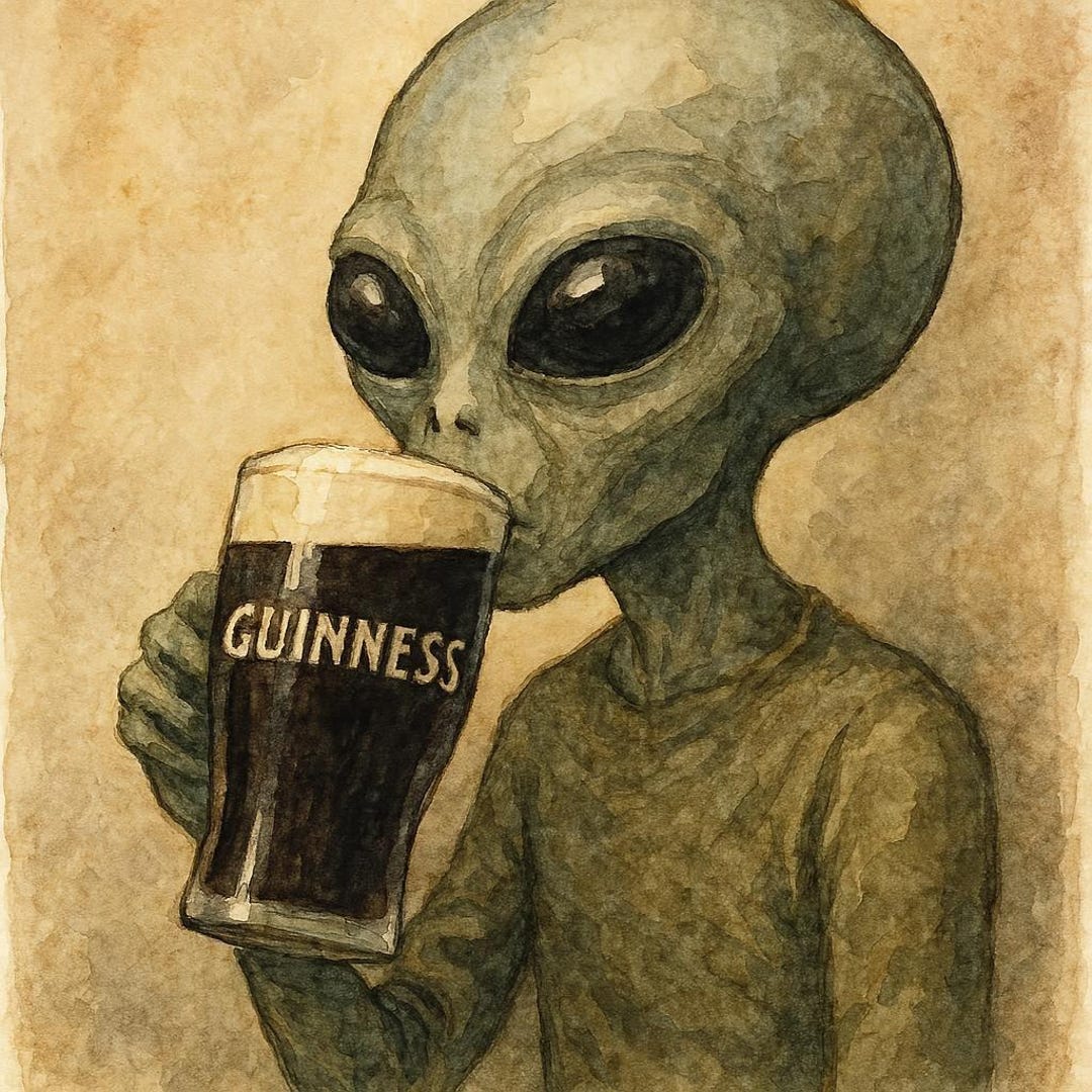 Alien Drinking Guinness | Guinness Poster | Funny Vintage Guinness Ad ...