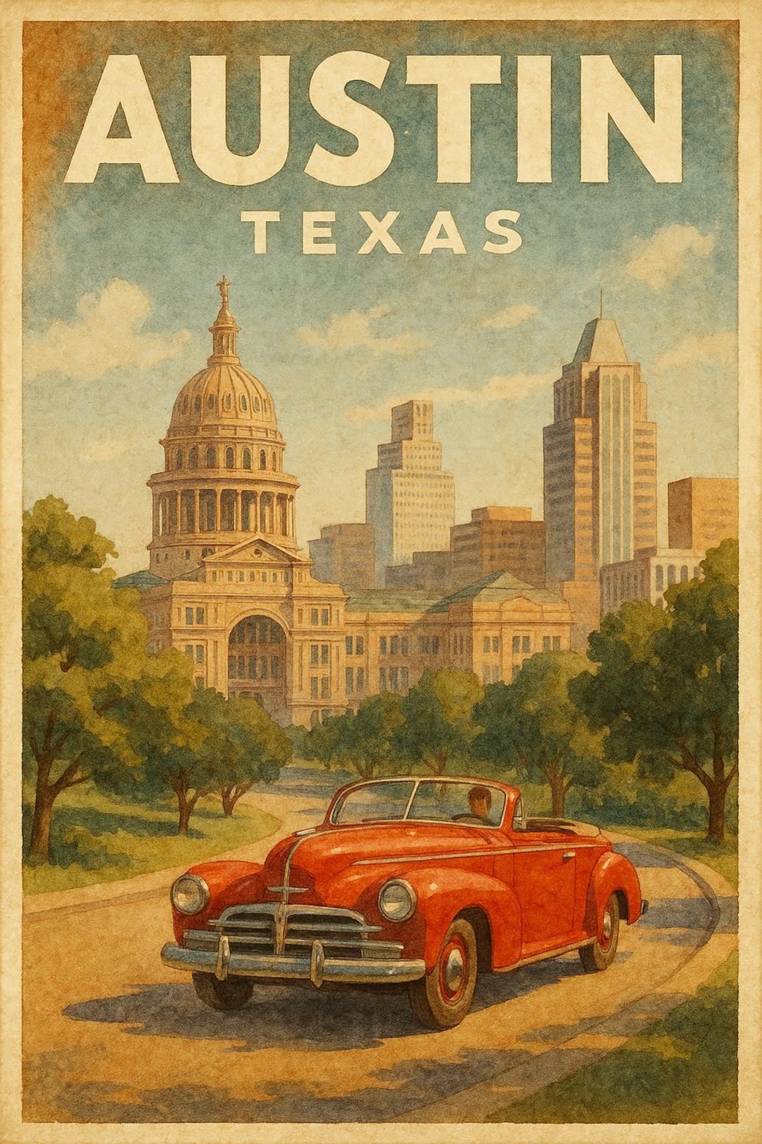 Vintage Austin Texas Poster | Vintage Travel Poster | Retro Wall Art ...