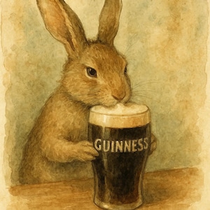 Rabbit Drinking A Guinness | Guinness Poster |  Funny Vintage Guinness Ad Poster | Vintage Beer Poster| Perfect Gift!