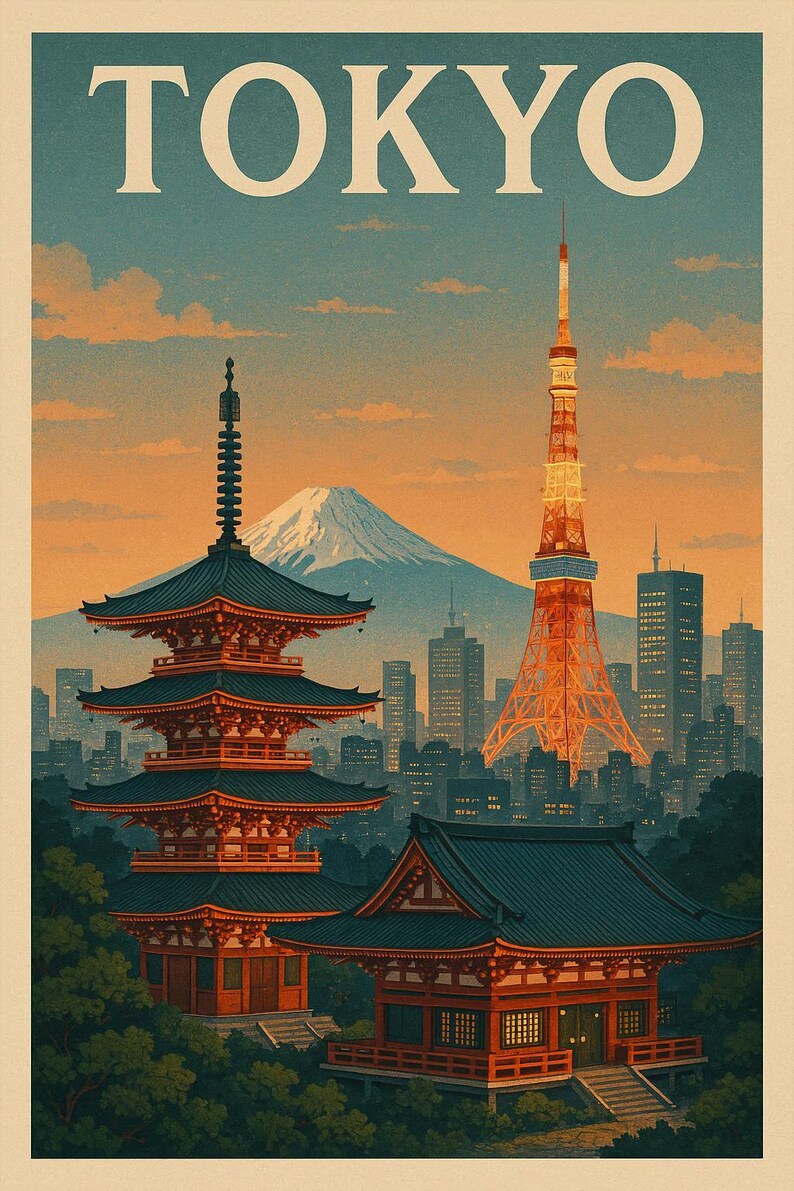 Tokyo Japan Travel Poster | Vintage Travel Poster | Retro Wall Art ...