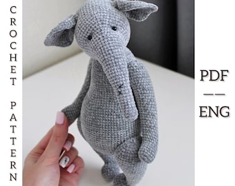 Elephant crochet pattern. Amigurumi elephant pattern. PDF. English.