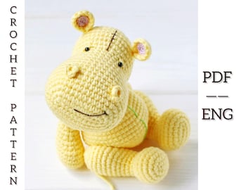 Crochet hippo Pattern. Amigurumi toy pattern. PDF. English.
