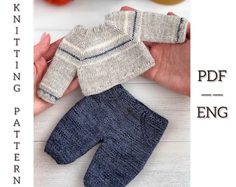 Knitted pants and jumper pattern. Toy clothes knitting pattern. PDF. English.