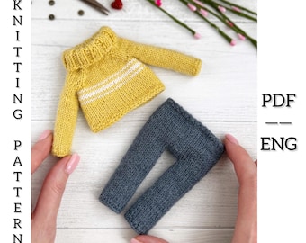 Knitted outfit pattern. Toy clothes pattern. PDF. English.