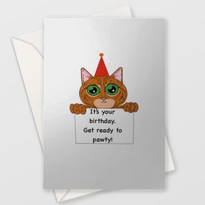 Pawty cat birthday card