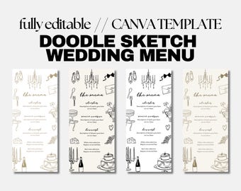 Elegant Sketch Wedding Menu Template: Editable Canva Design (Digital Download)