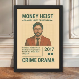 Poster de La casa di carta - Stampa artistica da parete retrò de La Casa di carta - Decorazione minimalista del dramma criminale con il professore e l'iconico vestito rosso