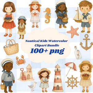 100+Maritime Aquarell Clipart PNG - Küstenkinder, Meerestiere, Boote, Anker, Sommer Strand Kunst, Cottagecore Baby Shower Sublimation