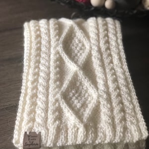 Beautiful hand knitted men’s scarf, pure wool cable knit scarf, off white wool scarf for men, cable knit mens scarf.