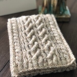 Hand knitted men’s scarf, Luxurious wool cable knit scarf, reversible cable knit wool scarf, oatmeal wool scarf