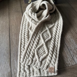Hand knitted men’s scarf, gorgeous pure wool cable knit scarf, natural wool color scarf, hand knitted wool scarf