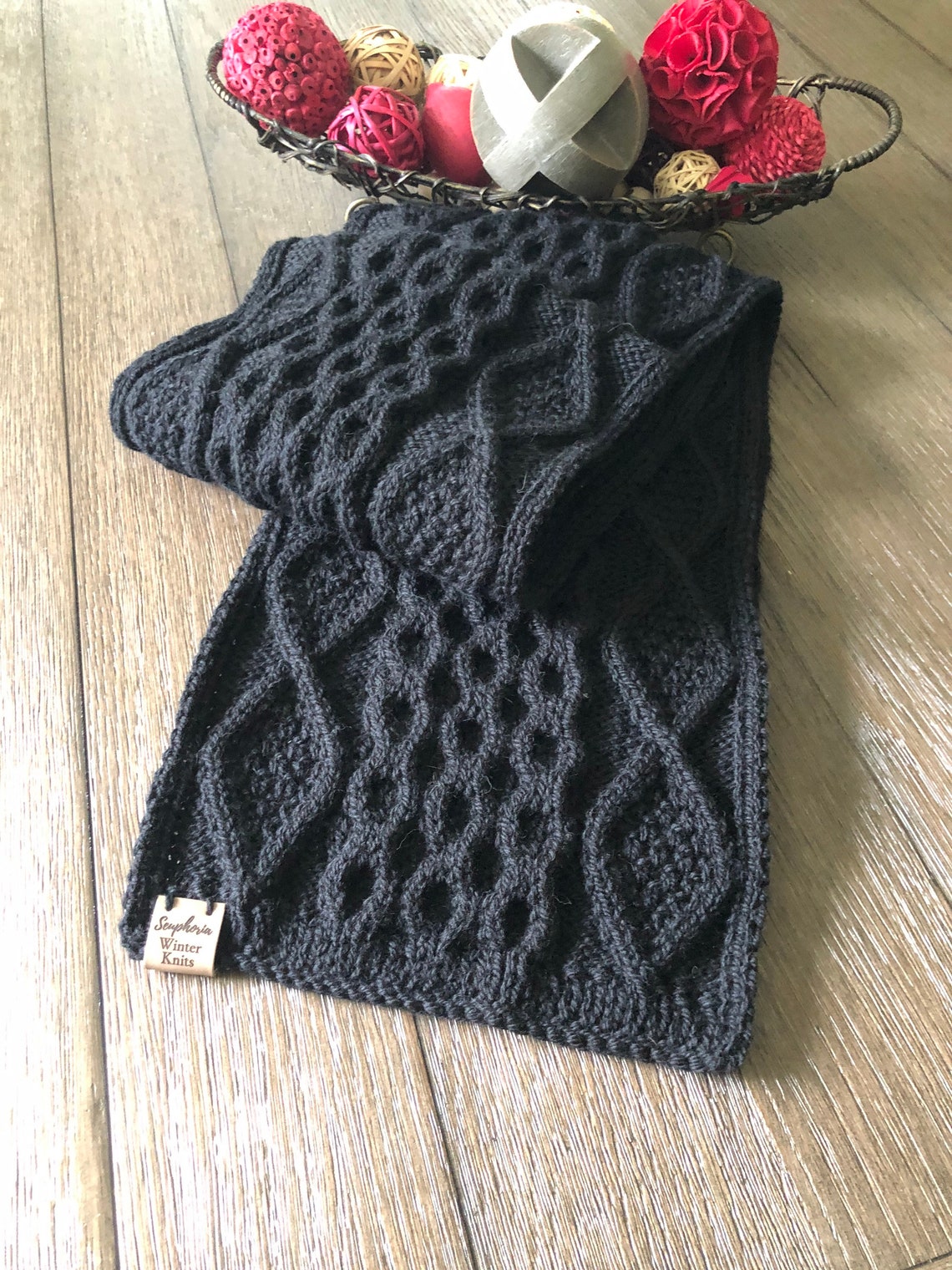Irish Cable Knit Scarf Men's Black Cable Knit Etsy