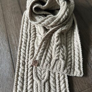 Hand knitted men’s scarf, gorgeous pure wool cable knit scarf, natural wool color scarf, hand knitted wool scarf