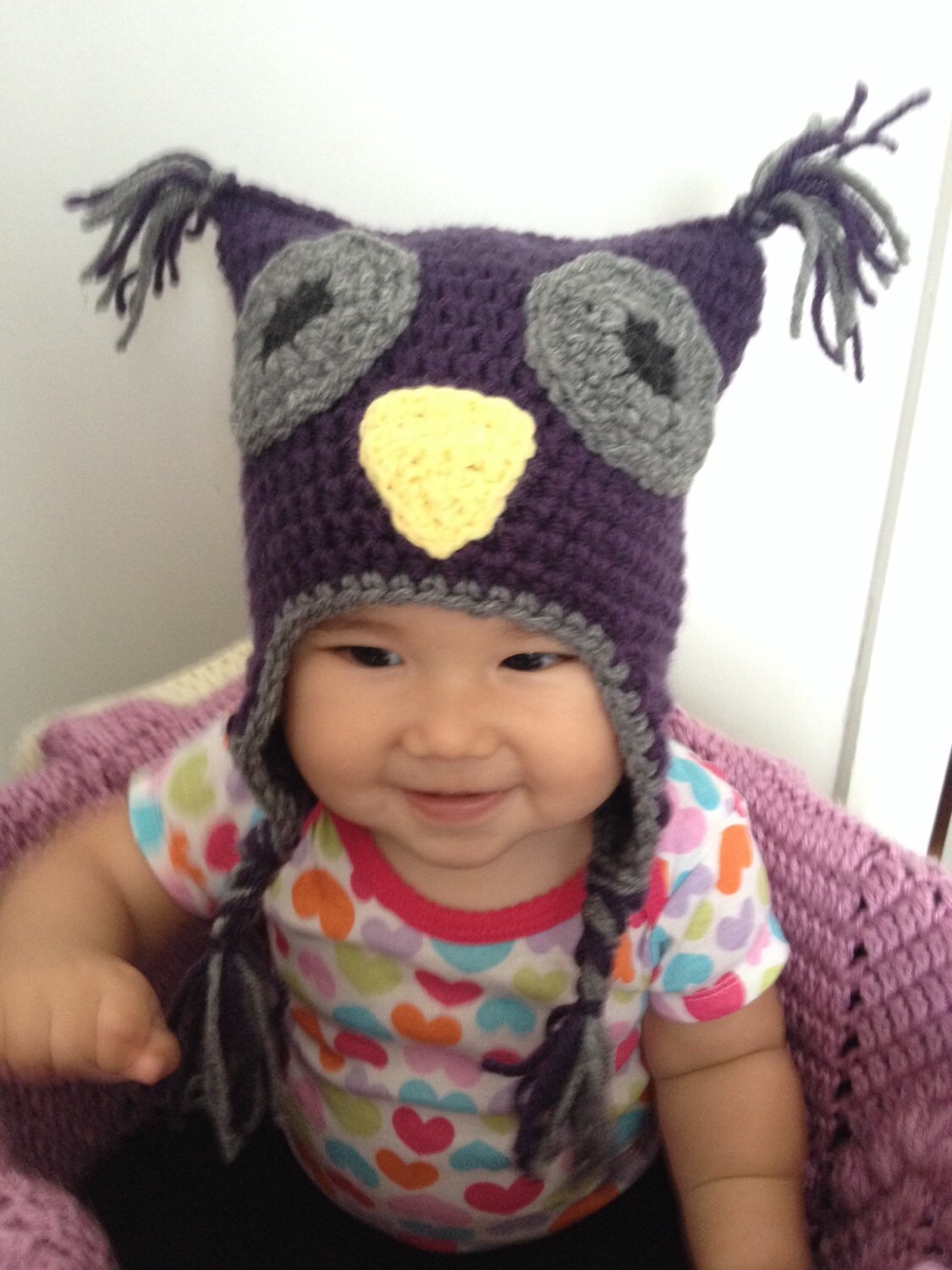 Crochet Owl Hat: Purple Baby Girl Beanie, Newborn Photo Prop