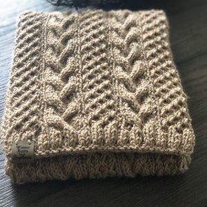 Hand knitted men’s scarf, pure wool scarf for men, wool scarf, tan color cable knit scarf, scarves for men