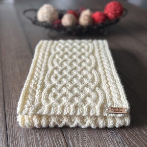 Hand knitted mens scarf, gorgeous cable knit wool scarf for men, men&#39;s wool scarf, off white wool scarf for men