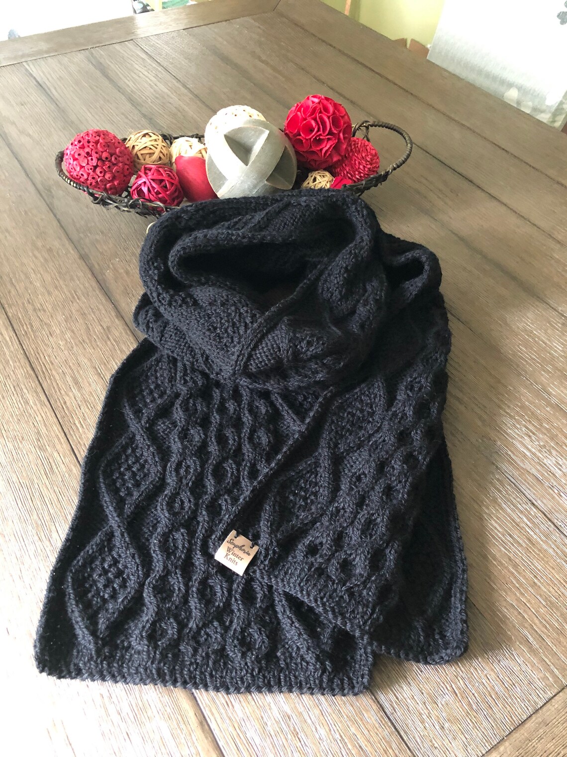 Irish Cable Knit Scarf Men's Black Cable Knit Etsy