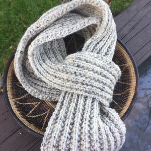 Hand knitted men’s scarf, Luxurious hand knitted wool scarf, oatmeal color wool scarf, hand knitted scarf, gifts for him