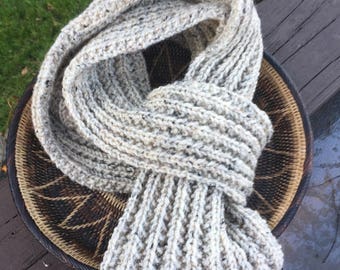 Luxurious hand knitted wool scarf, oatmeal color wool scarf, hand knitted scarf, gifts for him